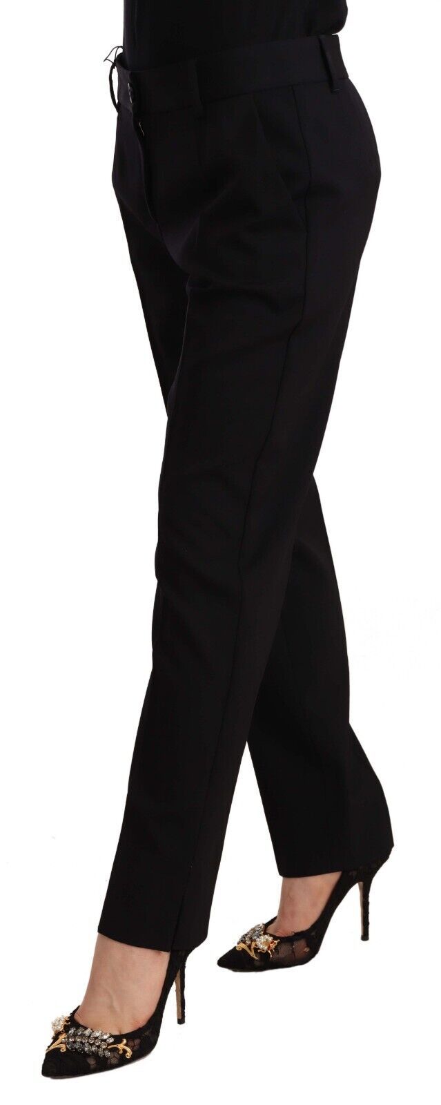 Dolce & Gabbana Black Mid Waist Skinny Trouser Wool Pants