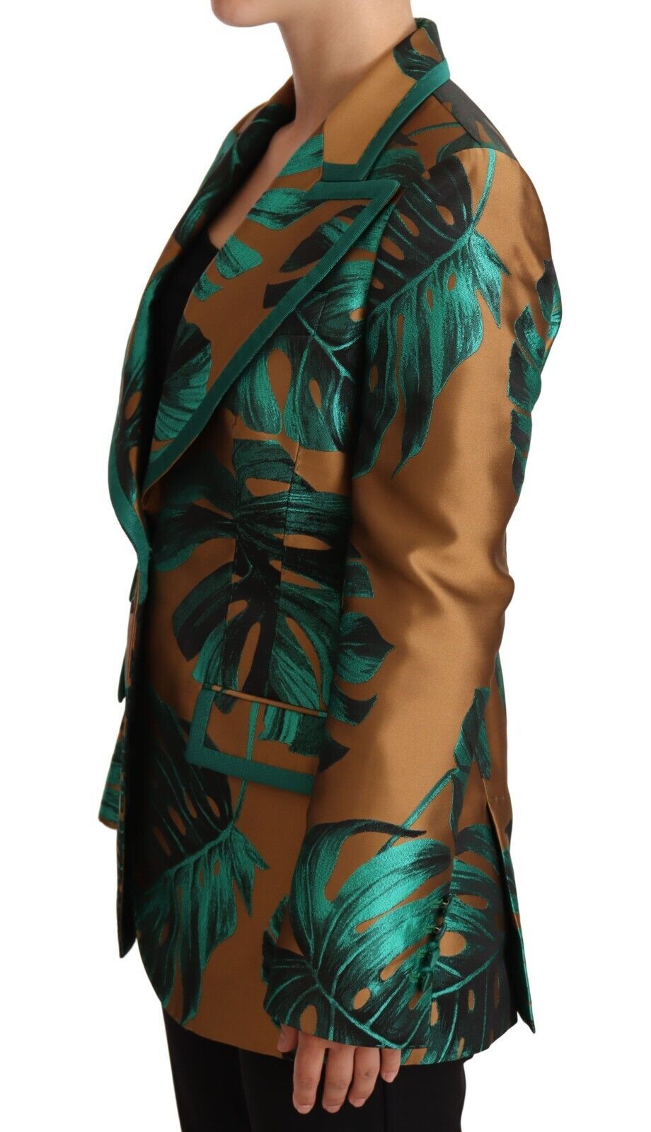 Dolce & Gabbana Brown Green Leaf Jacquard Coat Jacket