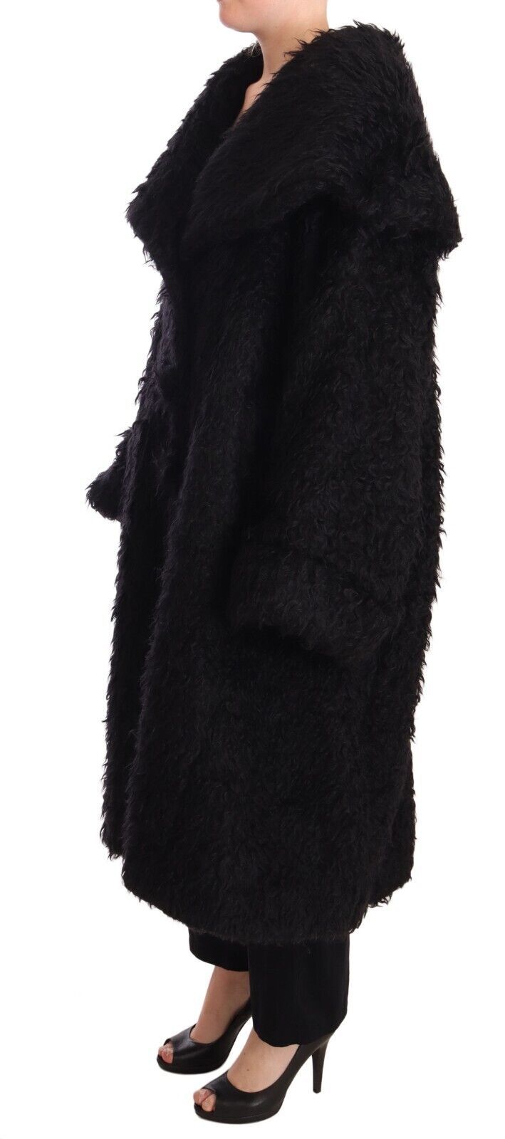 Dolce & Gabbana Black Mohair Fur Cape Trench Coat Jacket