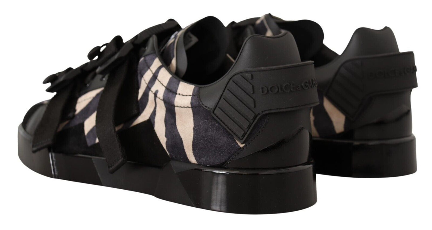 Dolce & Gabbana Black White Zebra Suede Rubber Sneakers Shoes