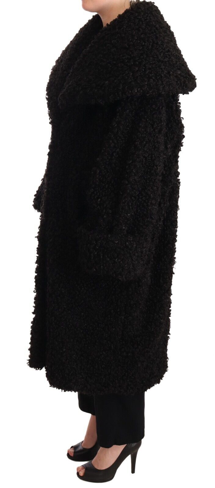 Dolce & Gabbana Black Polyester Fur Trench Coat Jacket