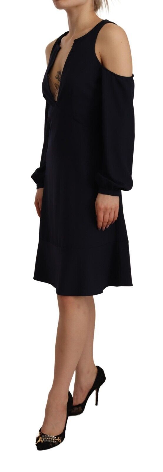 Twinset Black Long Sleeves Open Shoulder A-line Dress