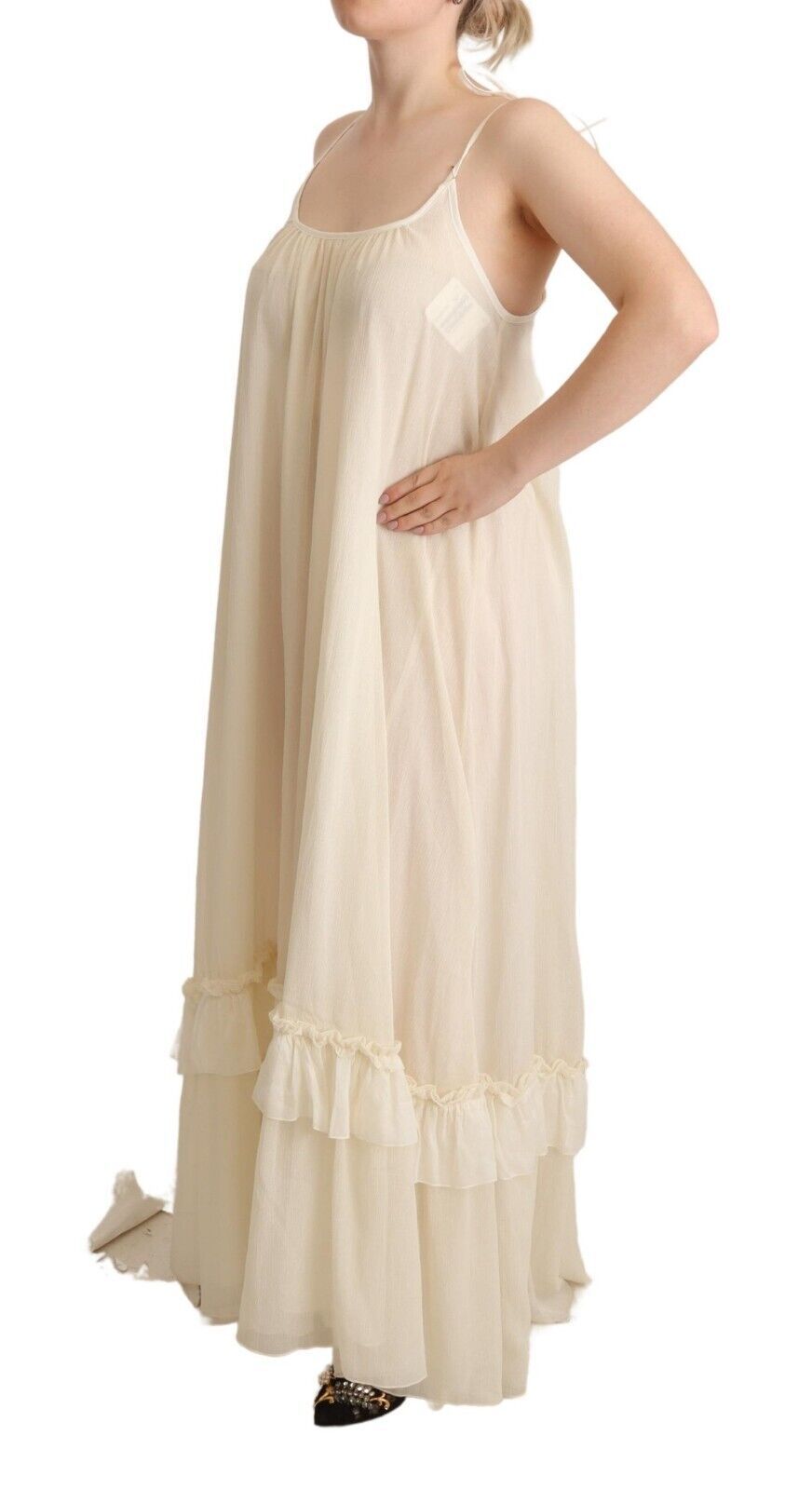 Off White Spaghetti Strap Floor Length Dress