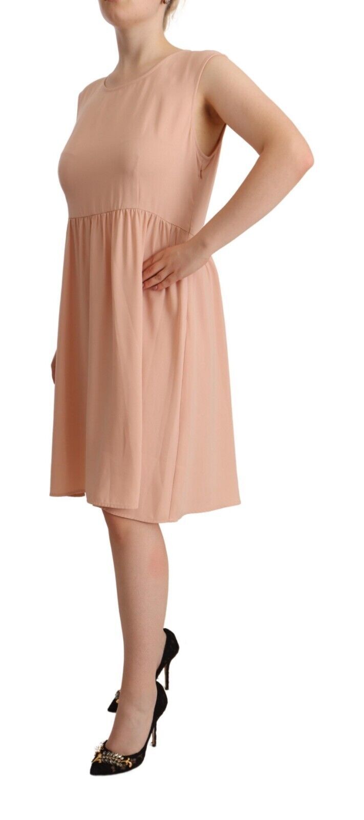 Twinset Beige Polyester Sleeveless Shift Knee Length Dress