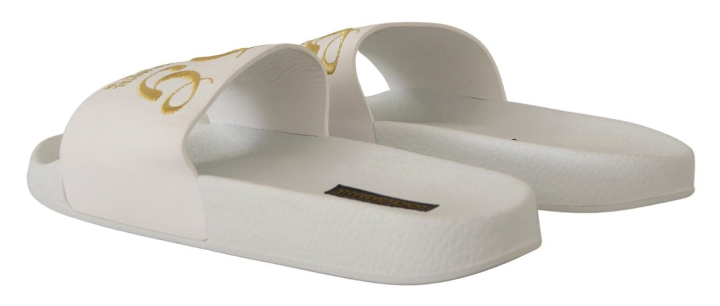 Dolce & Gabbana White Leather Luxury Hotel Slides Sandals Shoes