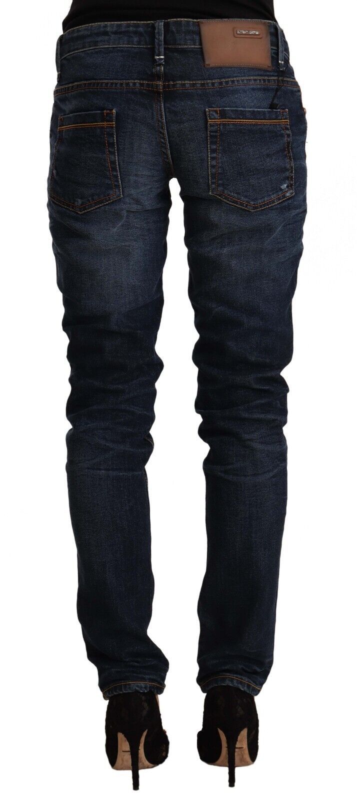 Acht Blue Washed Cotton Mid Waist Skinny Denim Jeans