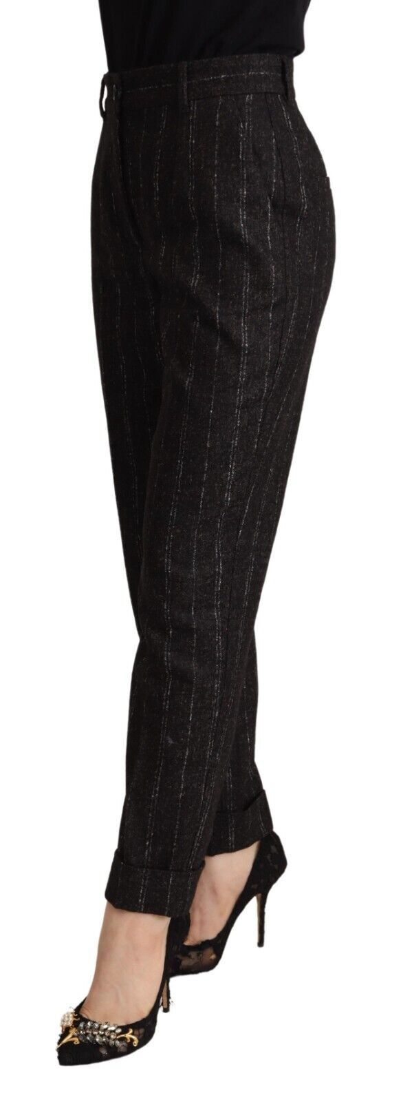 Dolce & Gabbana Black Striped High Waist Tapered Pants