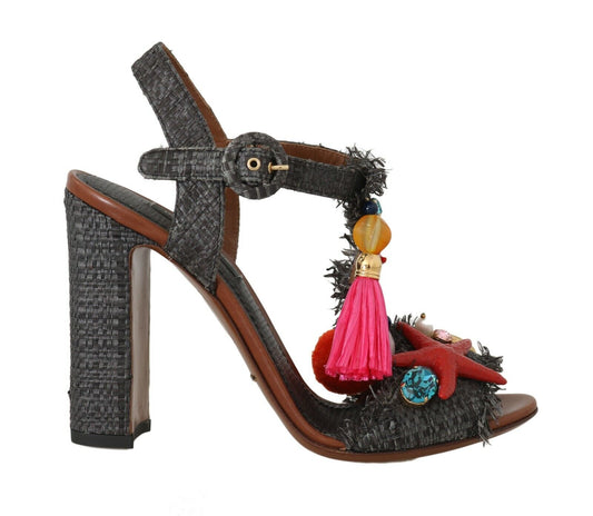 Dolce & Gabbana Gray Straw MARINA Sea Star Sandals