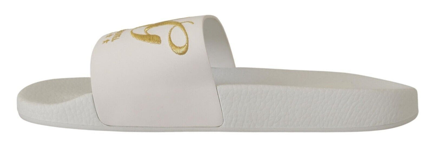 Dolce & Gabbana White Leather Luxury Hotel Slides Sandals Shoes