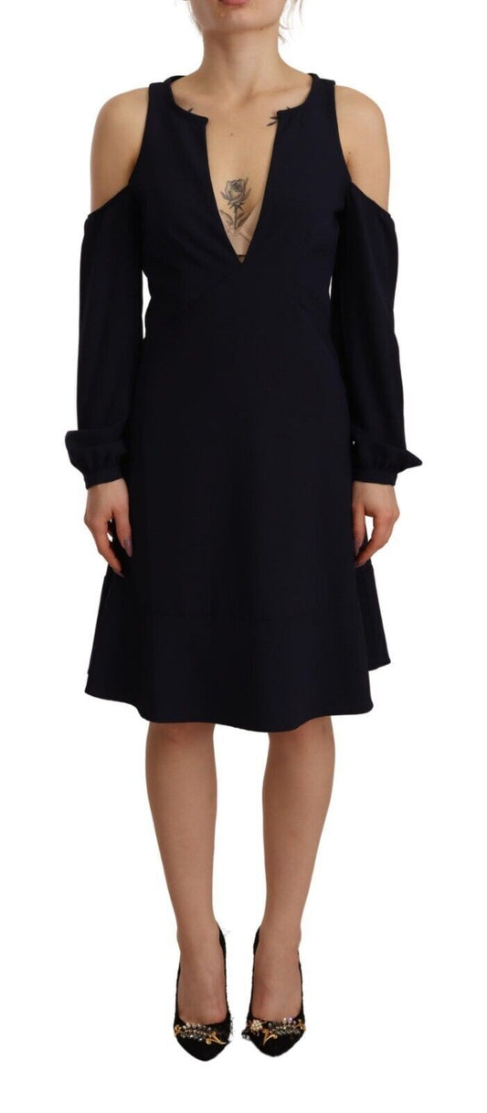 Twinset Black Long Sleeves Open Shoulder A-line Dress