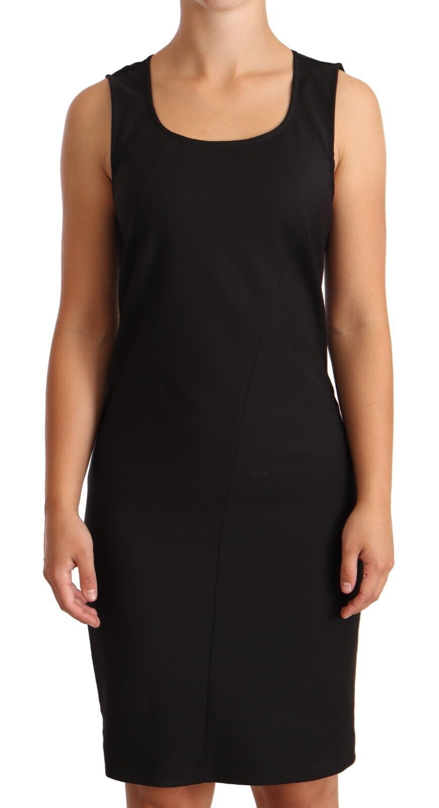 Patrizia Pepe Black Cotton Blend Sleeveless Knee Length Sheath Dress