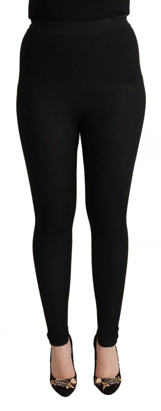 Dolce & Gabbana Black Cashmere Stretch Waist Tights Pants