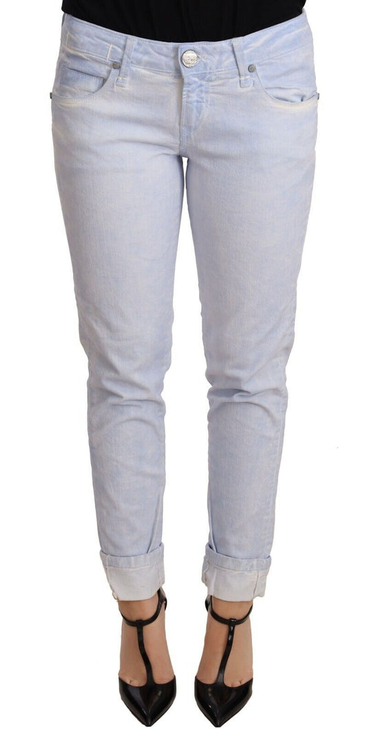 Acht Light Blue Cotton Folded Hem Denim Skinny Women Trouser Jeans