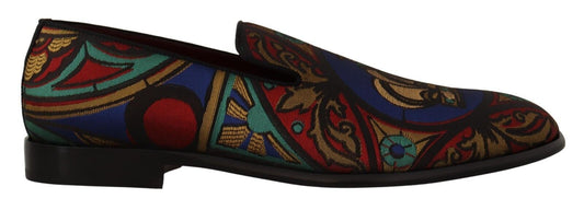 Dolce & Gabbana Multicolor Jacquard Crown Slippers Loafers Shoes