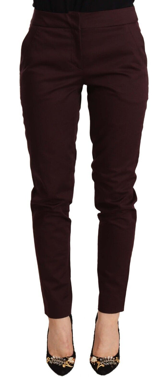 Just Cavalli Maroon Mid Waist Skinny Women Trouser Pants