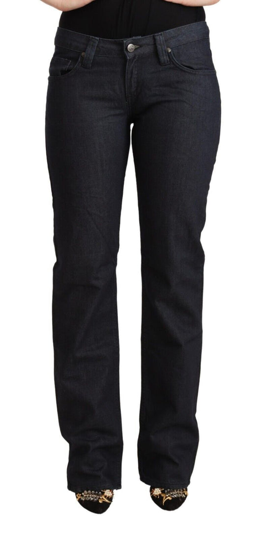 Exte Dark Blue Cotton Stretch Low Waist Straight Denim Jeans