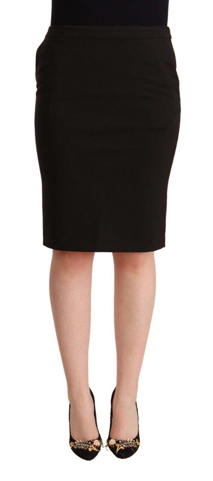 GF Ferre Black Straight Pencil Cut Knee Length Skirt