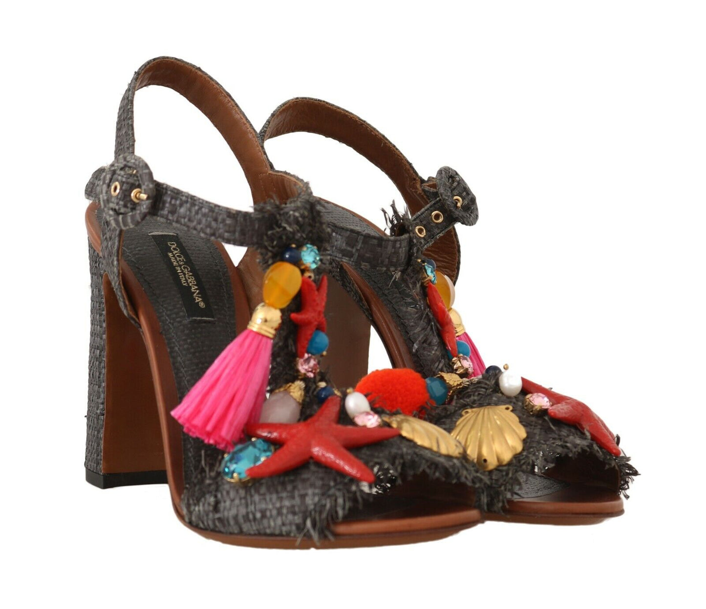 Dolce & Gabbana Gray Straw MARINA Sea Star Sandals