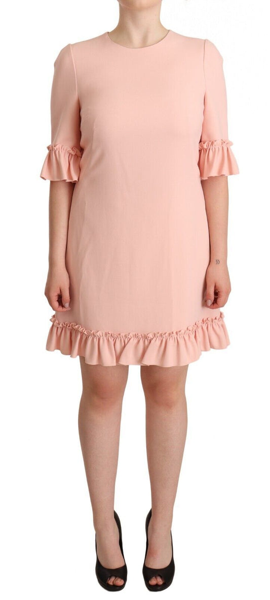 Dolce & Gabbana Pink Ruffled Sleeves Viscose Sheath Dress