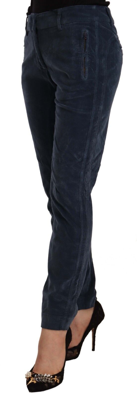 Peserico Blue Mid Waist Cotton Stretch Tapered Pants