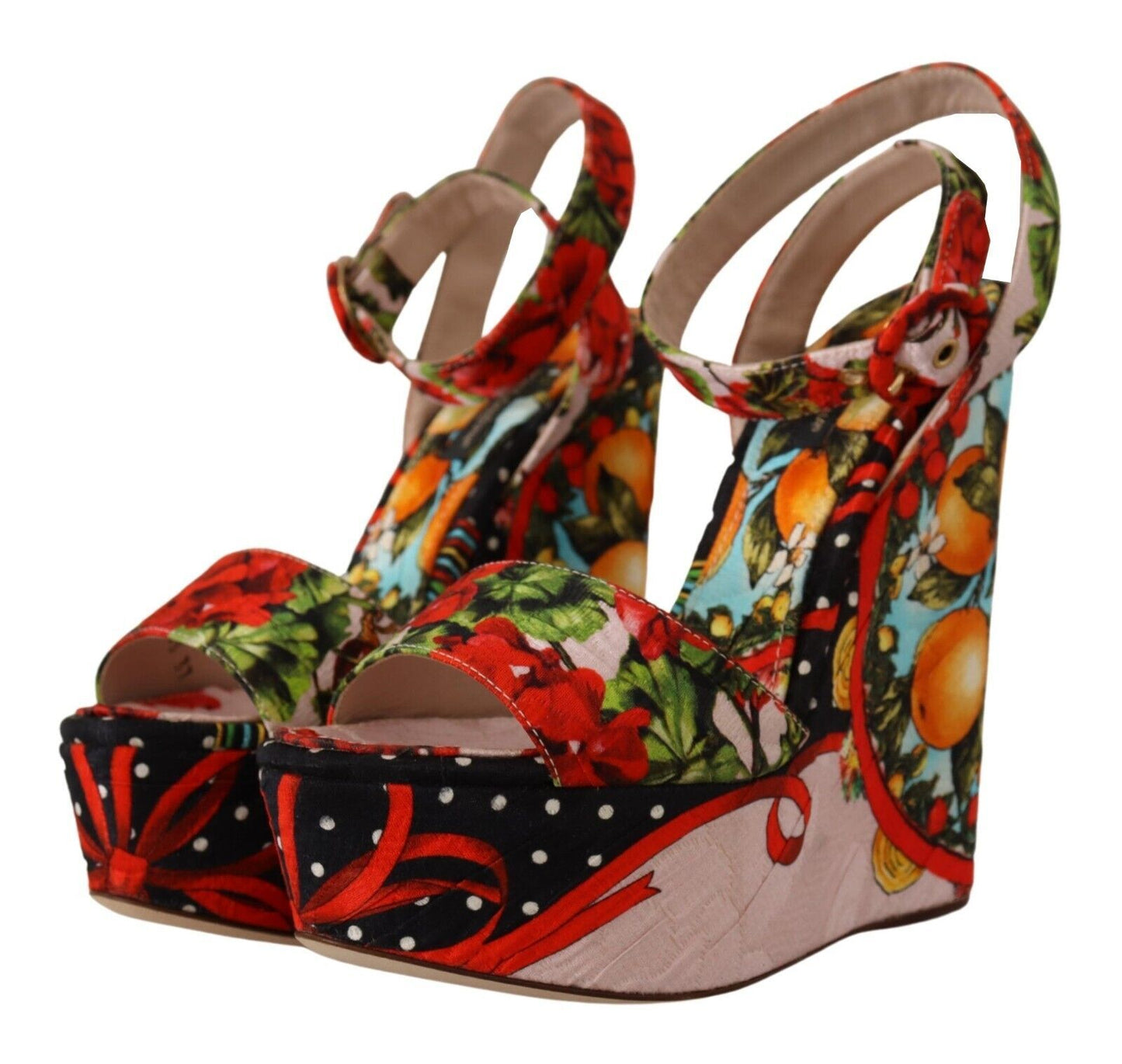 Dolce & Gabbana Multicolor Brocade Platform Heels Sandals Shoes