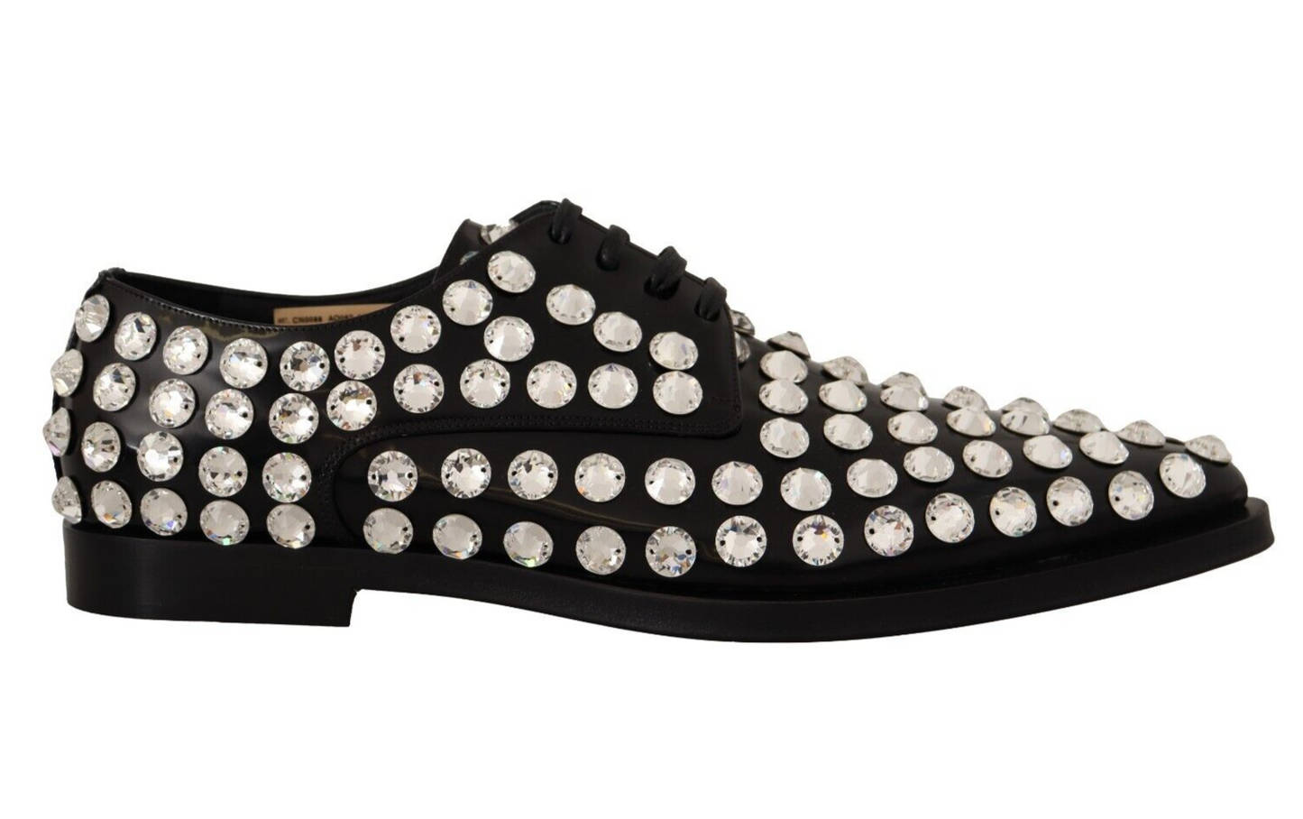 Dolce & Gabbana Black Leather Crystals Lace Up Formal Shoes