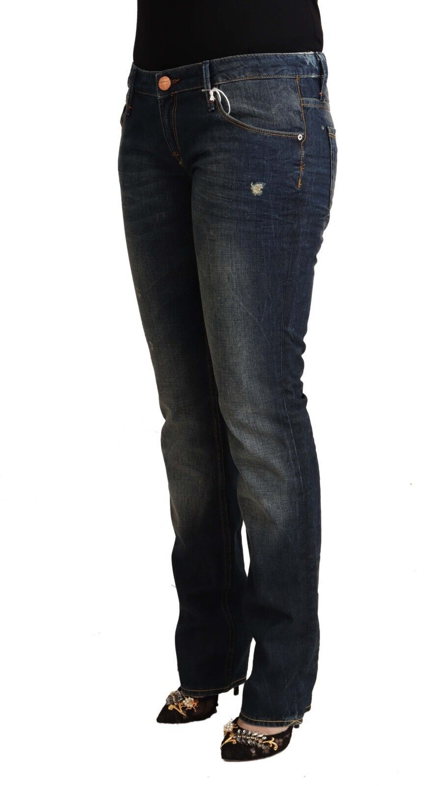 Acht Blue Washed Cotton Low Waist Skinny Denim Jeans