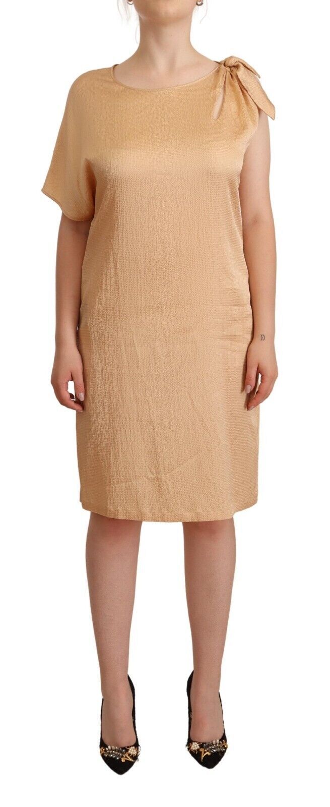 Moschino Beige One Sleeve Knee Length Shift Dress