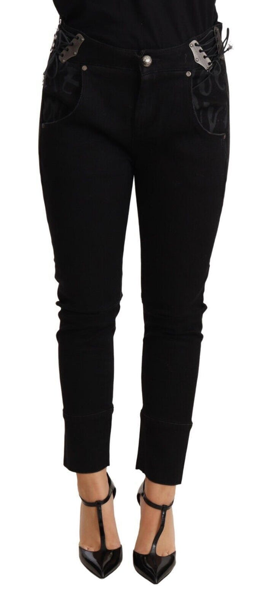 Ermanno Scervino Black Low Waist Skinny Slim Trouser Cotton  Jeans