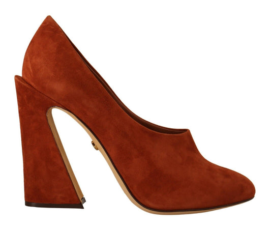 Dolce & Gabbana Brown Suede Leather Block Heels Pumps Shoes