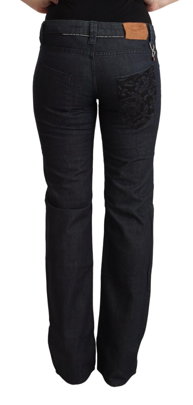 Exte Dark Blue Cotton Stretch Low Waist Straight Denim Jeans