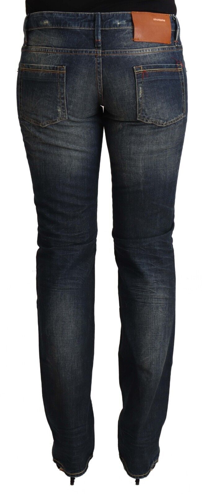 Acht Blue Washed Cotton Low Waist Skinny Denim Jeans