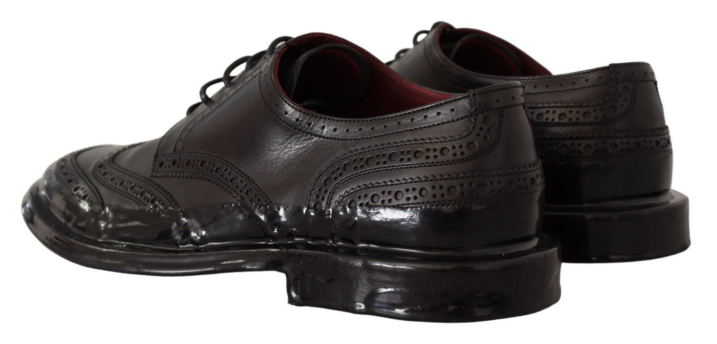 Dolce & Gabbana Black Leather Oxford Wingtip Formal Derby Shoes