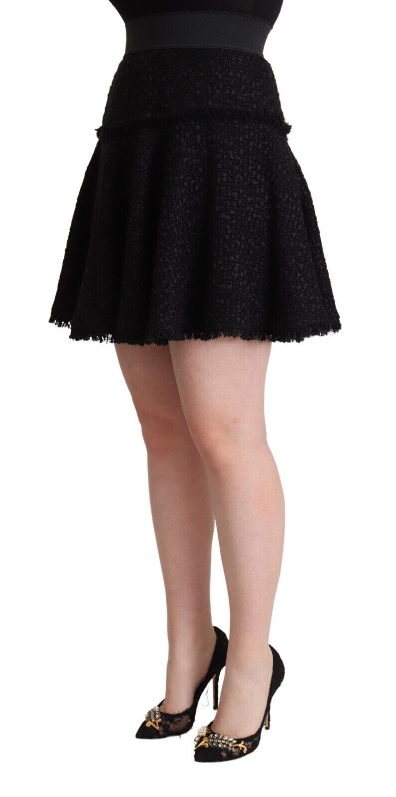 Dolce & Gabbana Black Knitted Nylon High Waist Mini A-line Skirt