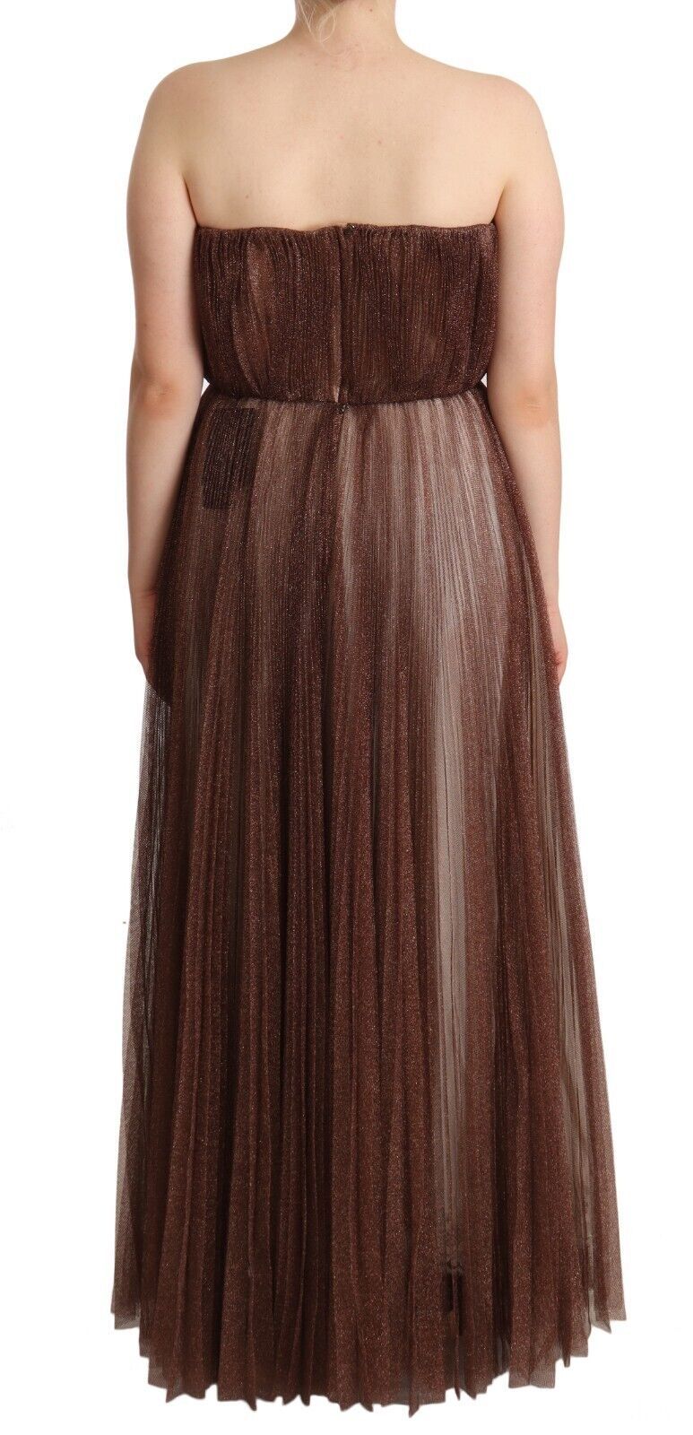 Dolce & Gabbana Metallic Bronze Polyester Maxi Gown Dress