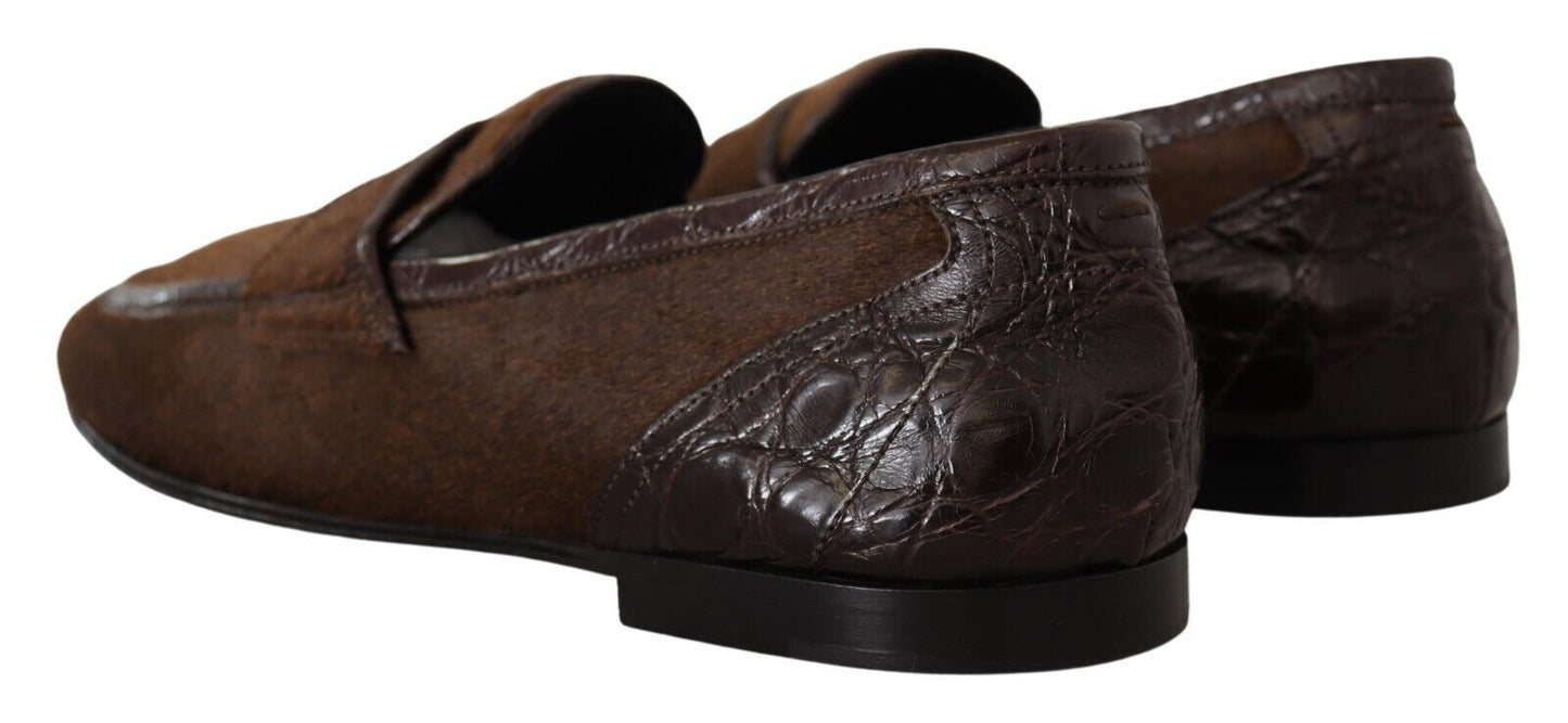 Dolce & Gabbana Brown Exotic Leather Mens Slip On Loafers Shoes