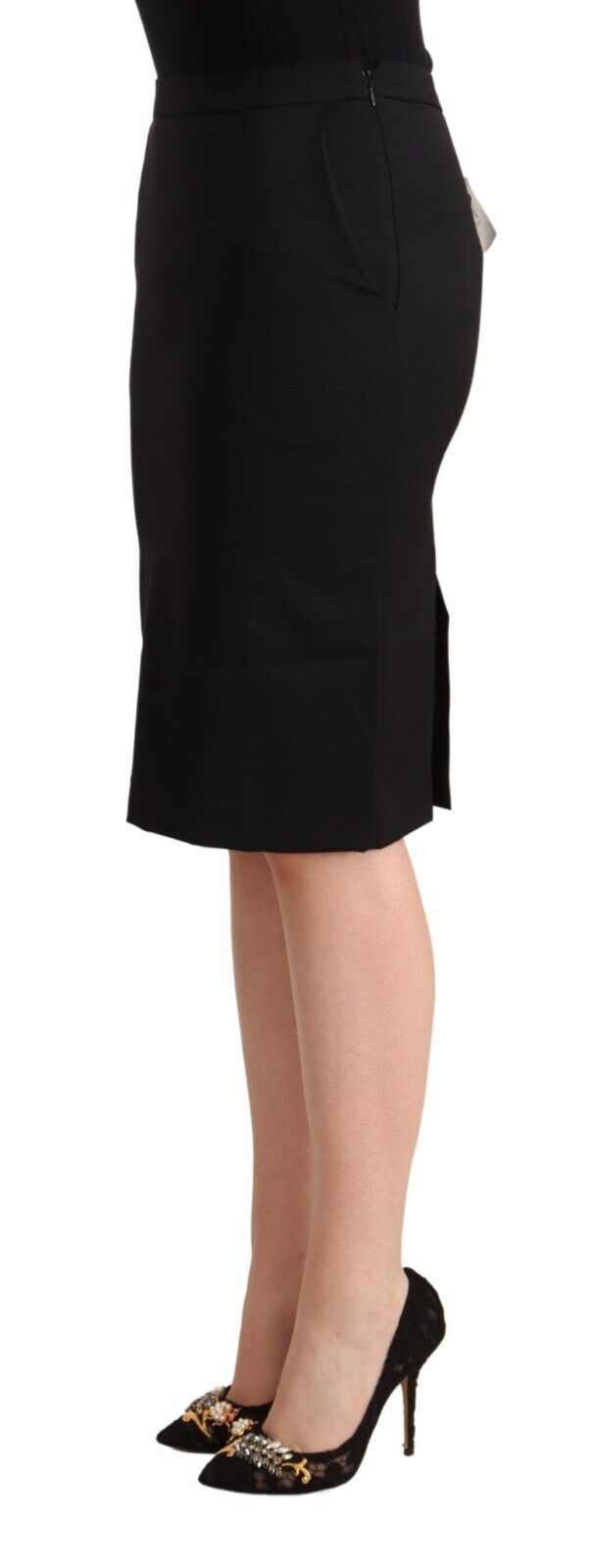 GF Ferre Black Pencil Knee Length Straight Skirt