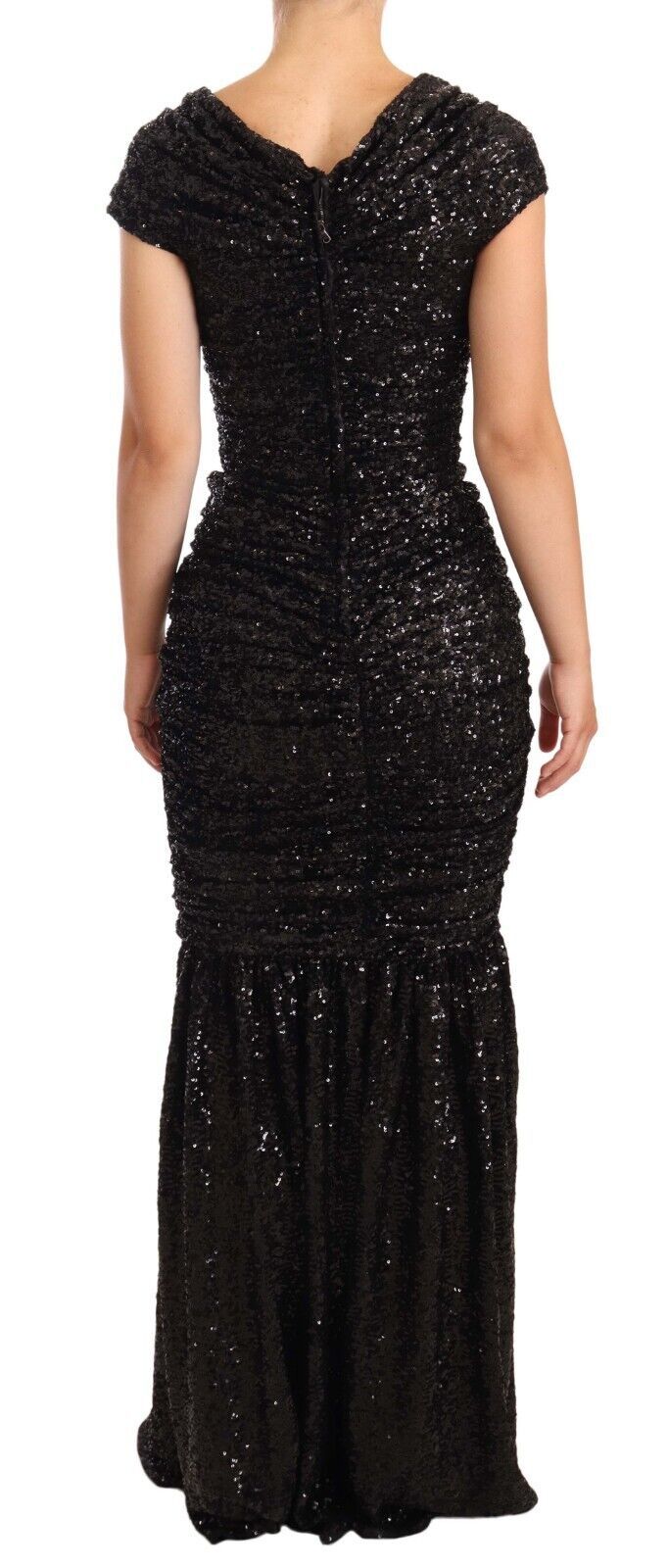 Dolce & Gabbana Black Sequined Open Shoulder Long Gown Dress