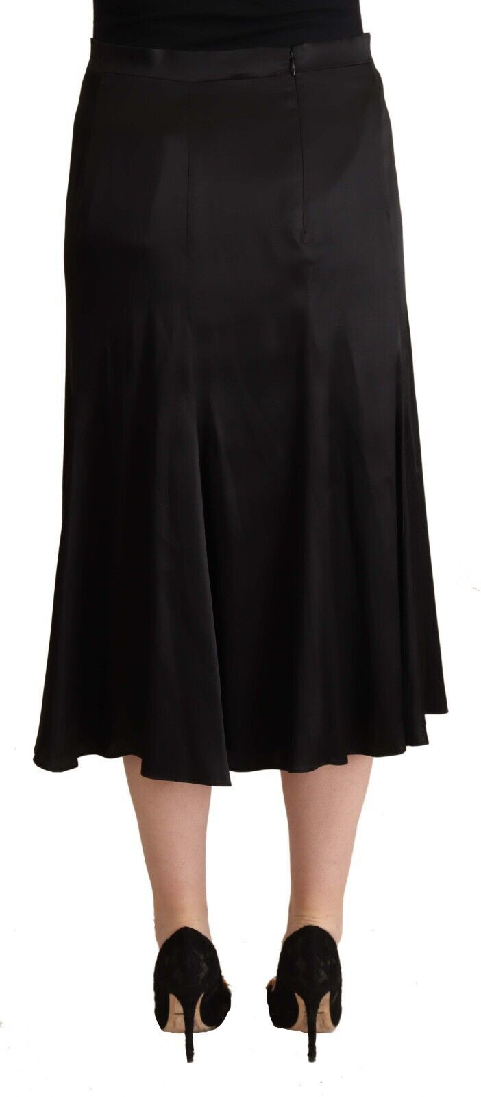 Blumarine Black Acetate High Waist A-line Midi Skirt