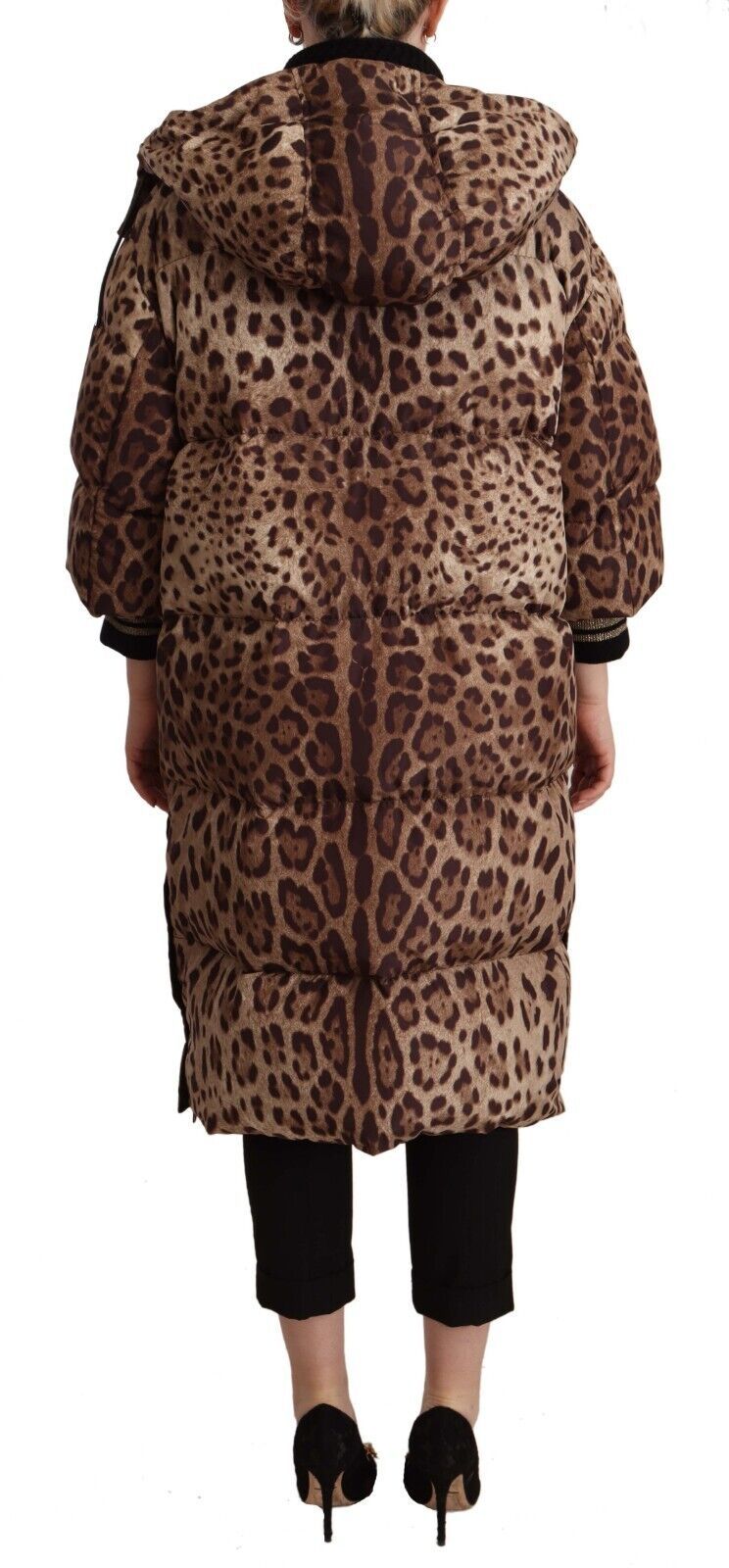 Dolce & Gabbana Brown Long Leopard Print Quilted Down Jacket