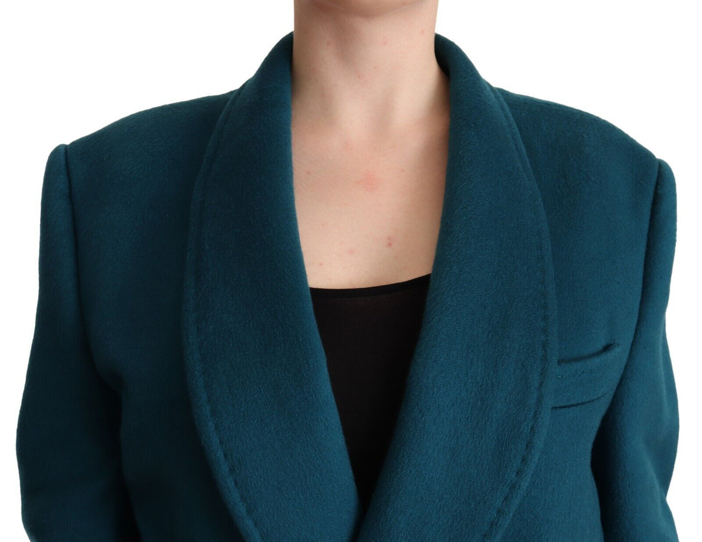 Dolce & Gabbana Blue Green Wool Long Sleeves Trench Coat Jacket