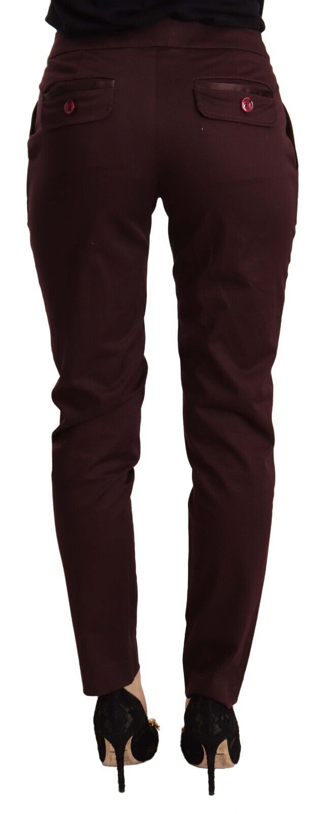 Just Cavalli Maroon Mid Waist Skinny Women Trouser Pants