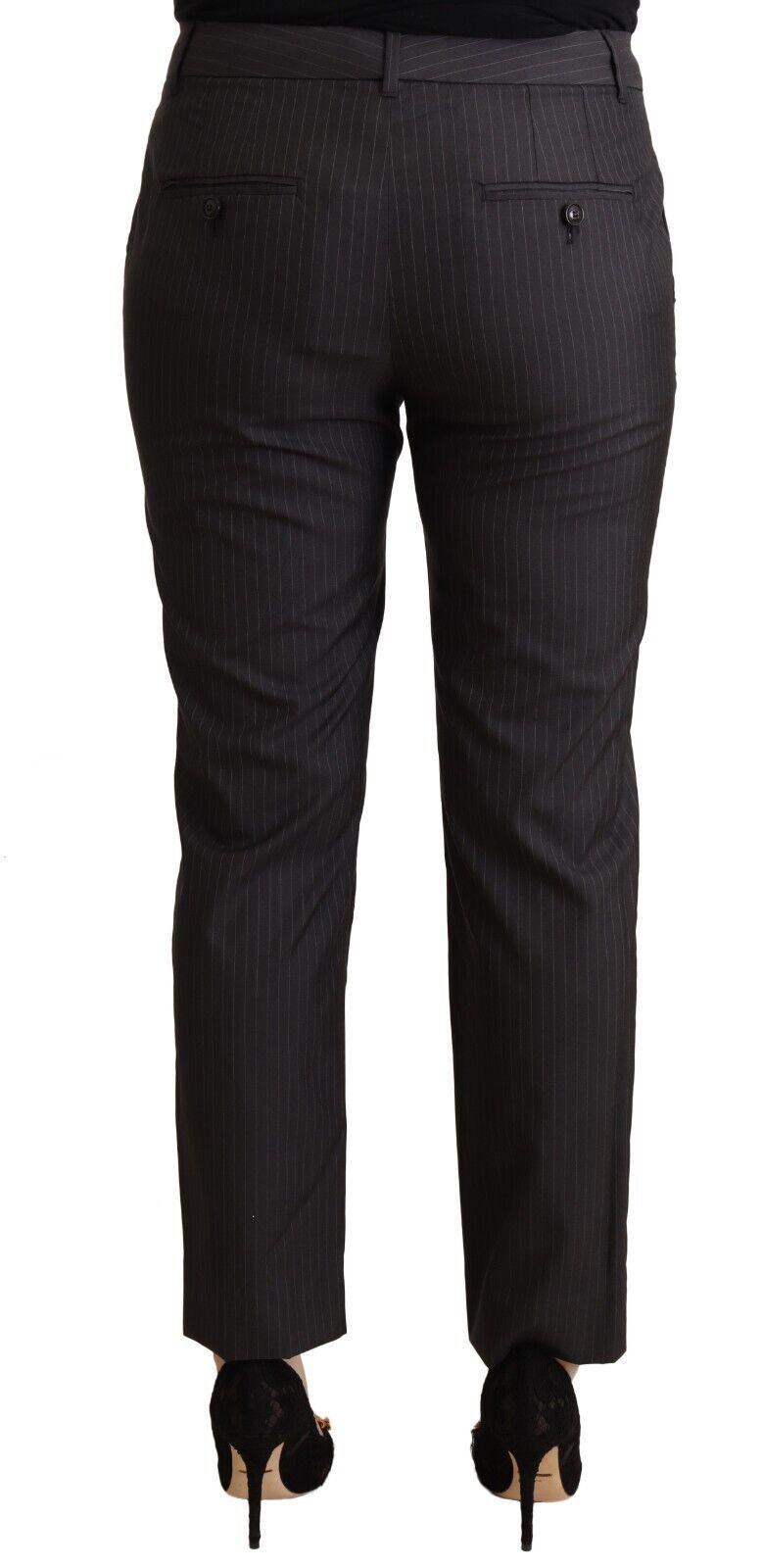 Dolce & Gabbana Black Striped Wool Tapered Trouser Pants