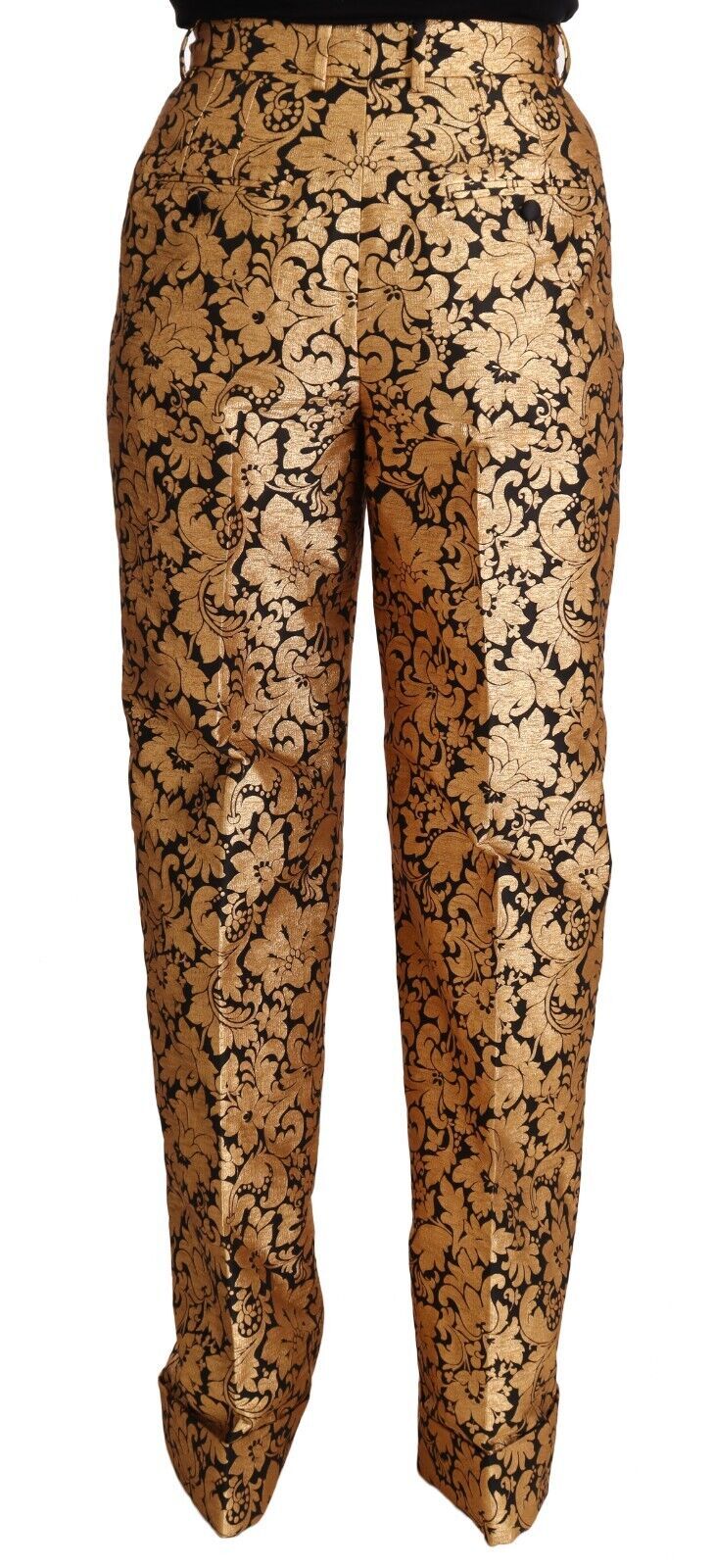 Dolce & Gabbana Gold Floral Jacquard Straight Polyester Pants