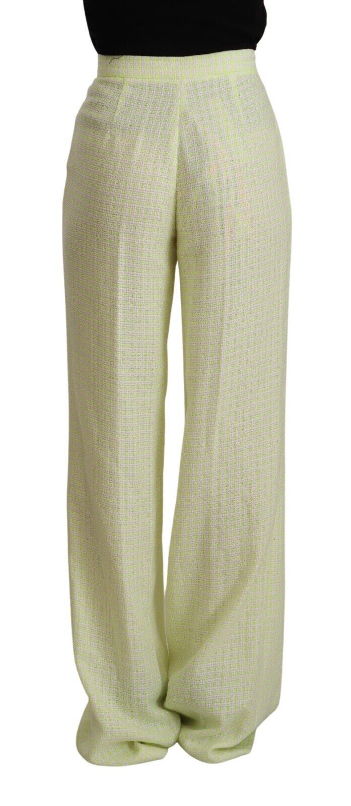 MSGM Yellow Green Cotton High Waist Straight Long Pants