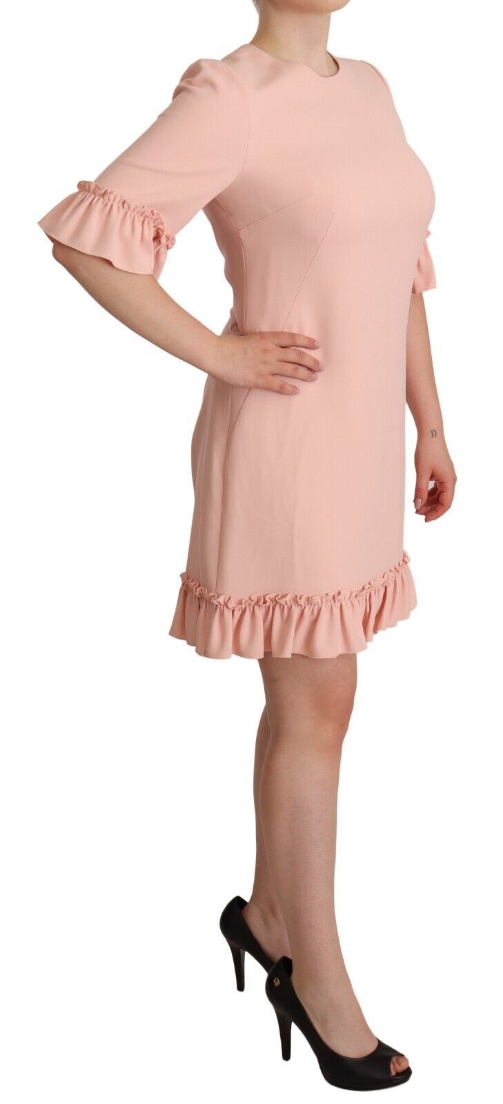 Dolce & Gabbana Pink Ruffled Sleeves Viscose Sheath Dress