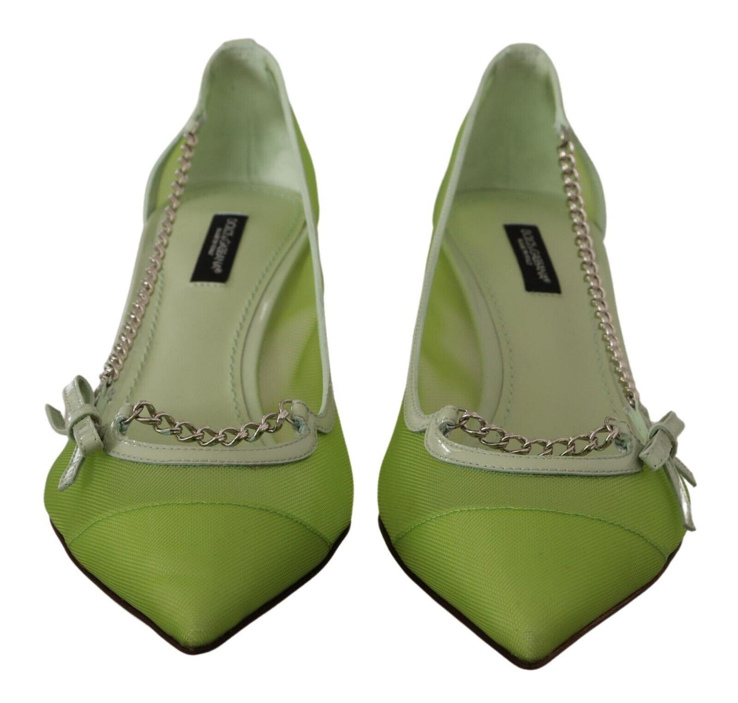 Dolce & Gabbana Green Mesh Leather Chains Heels Pumps Shoes