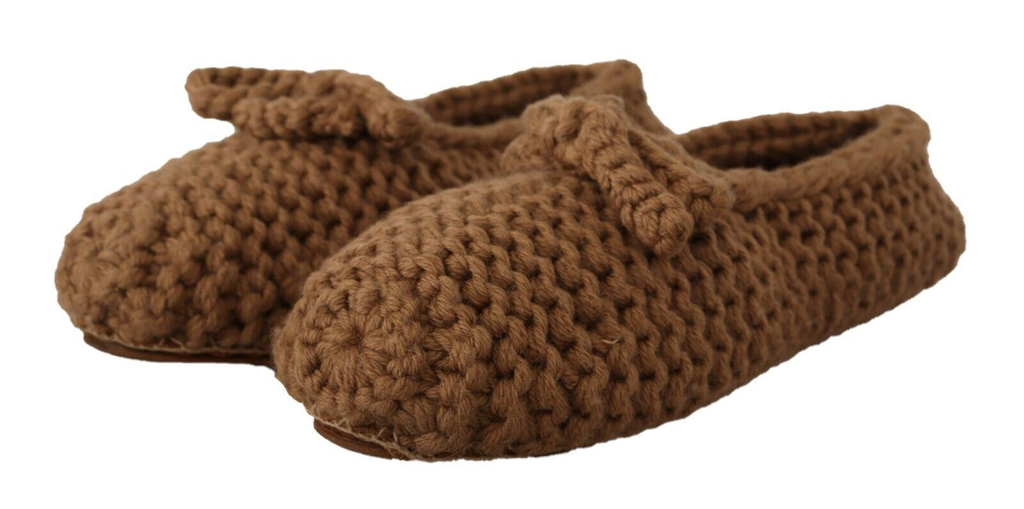 Dolce & Gabbana Brown Slip On Ballerina Flats Wool Knit Shoes