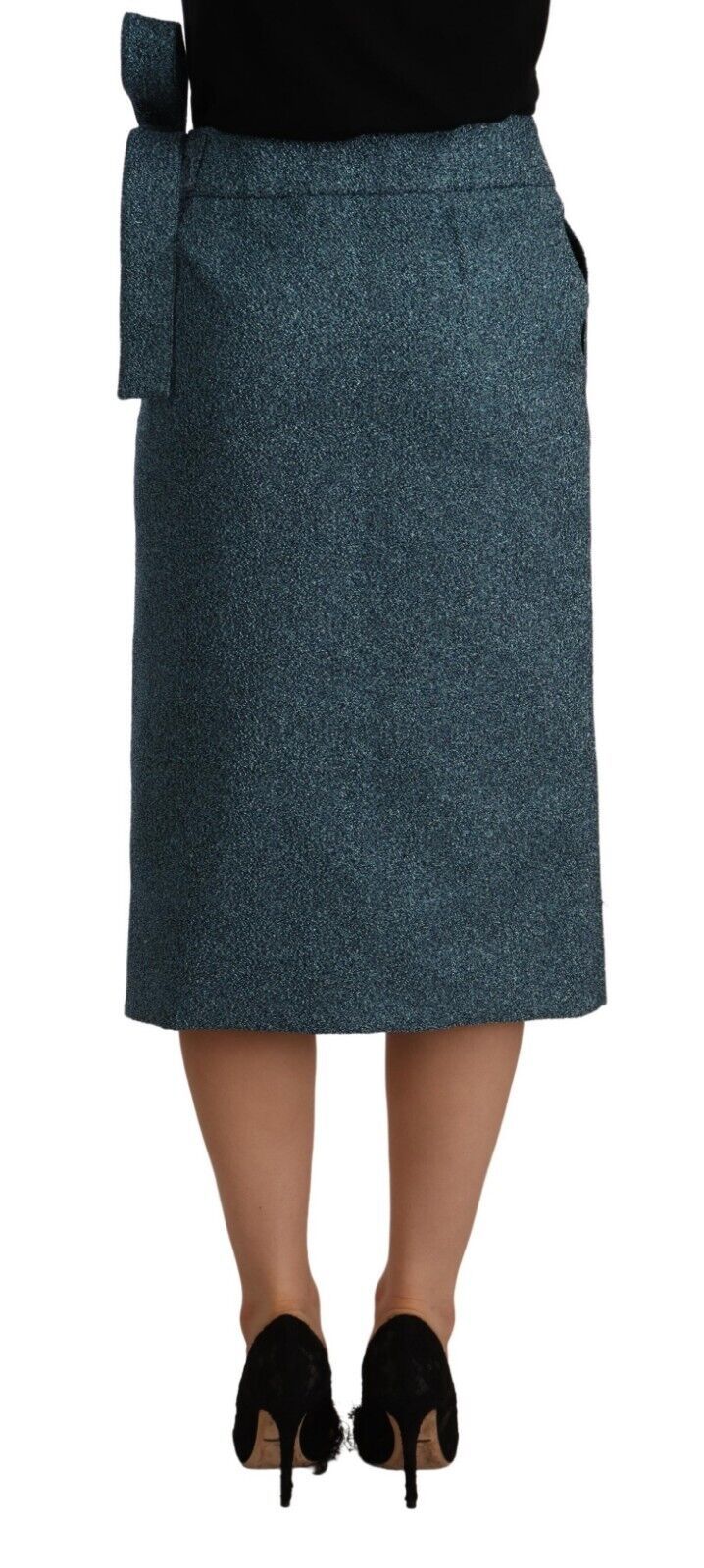 Koonhor Blue High Waist Pencil Straight Wrap Style Skirt