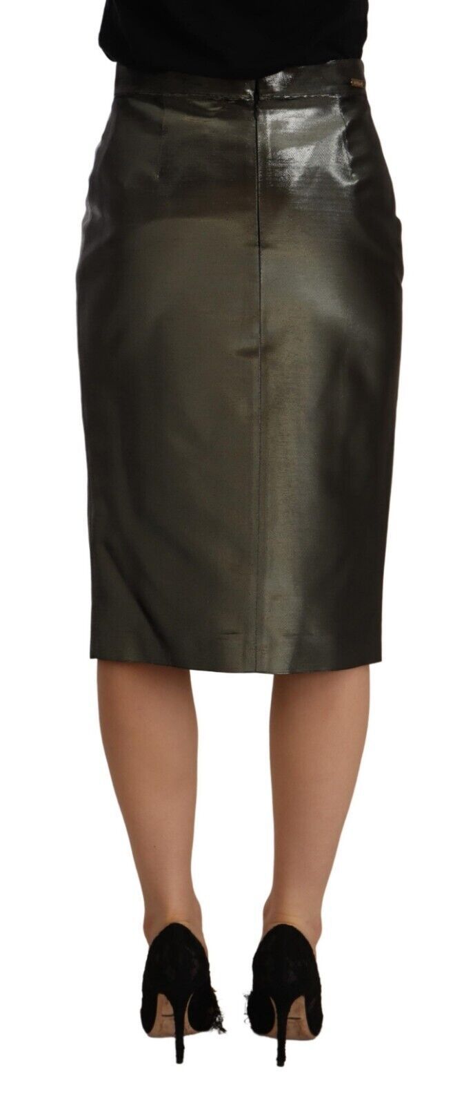 GF Ferre Metallic Gray High Waist Pencil Midi Skirt